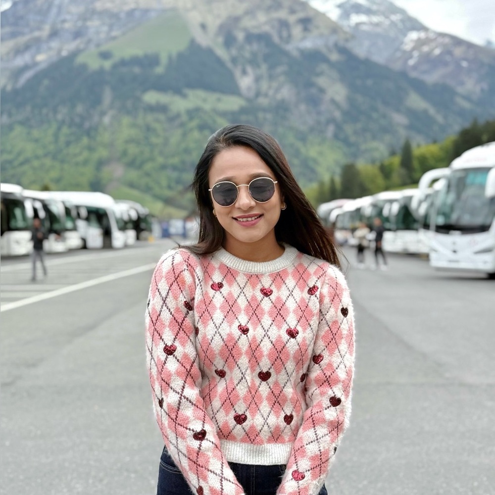 Price Firm - ZARA Heart Jacquard Knit Sweater Sz L